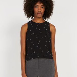 Frank and Oak Chiffon Floral-Print Sleeveless Blouse (Black)